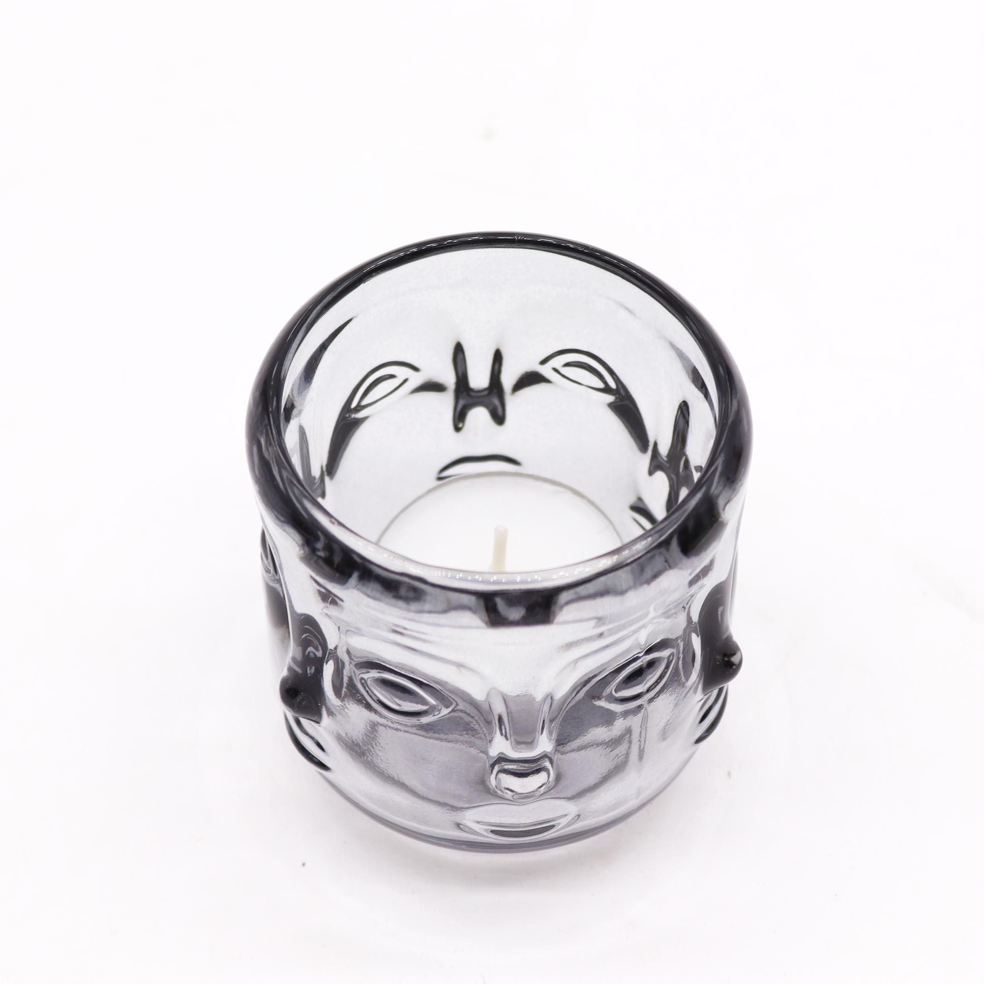 Buddha Faces Candle Jar - Midnight Grey