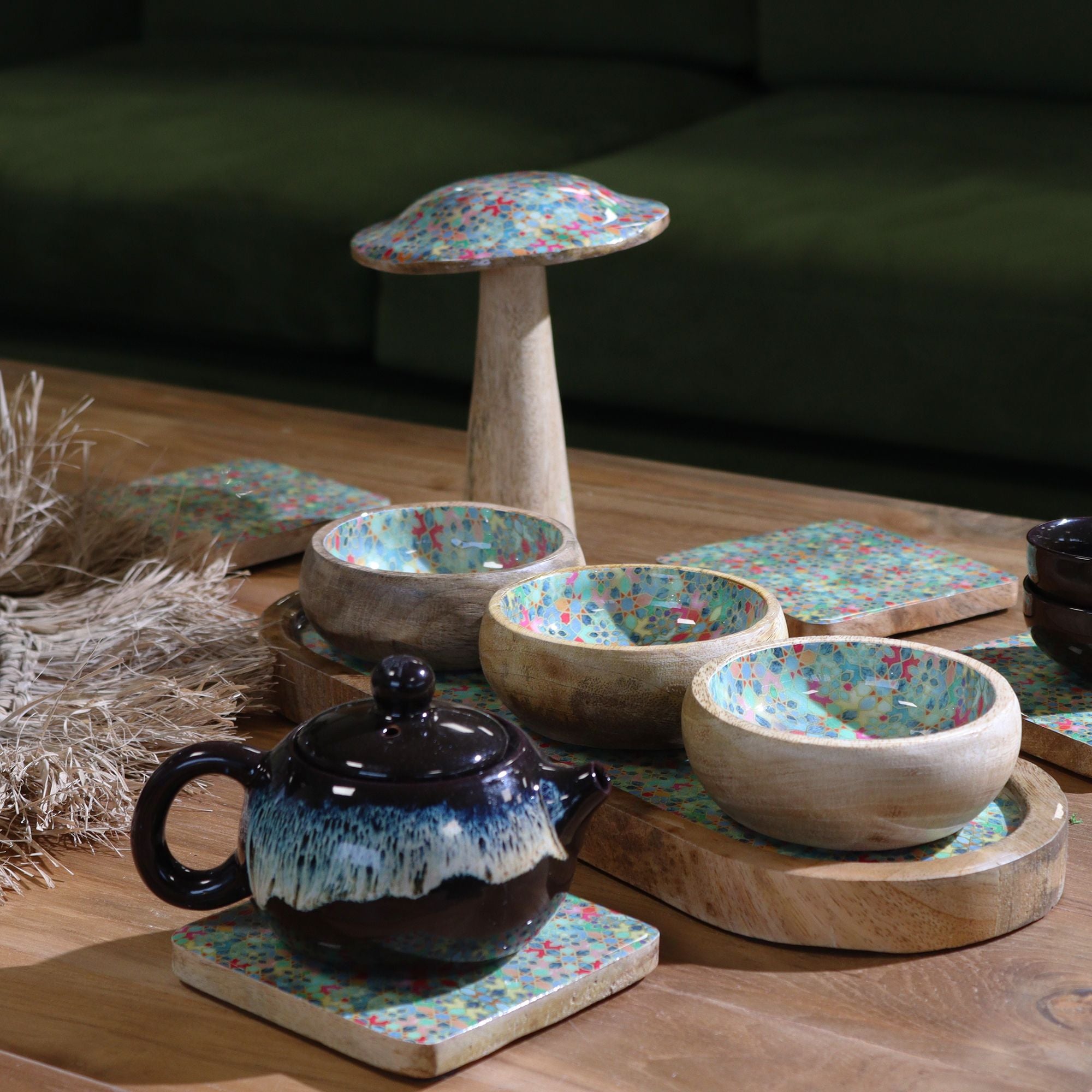 Set of 4 Square Coasters - Mediterranean Tile Pattern