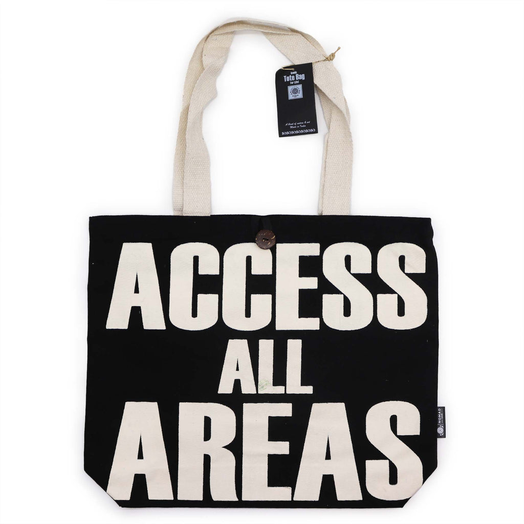 Iconic Classic Tote Bag - ACCESS ALL AREAS - Black Natural 10oz