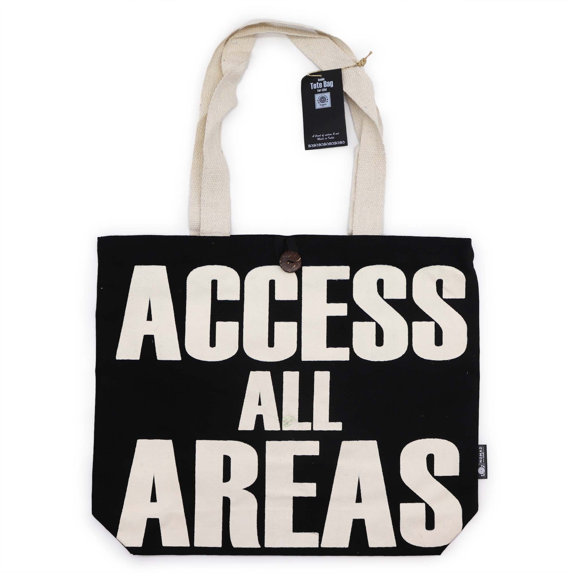 Iconic Classic Tote Bag - ACCESS ALL AREAS - Black Natural 10oz