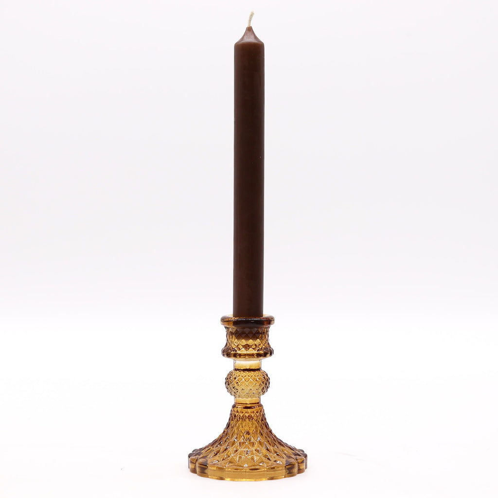 Vintage Dinner Candle Holder - Antique Amber