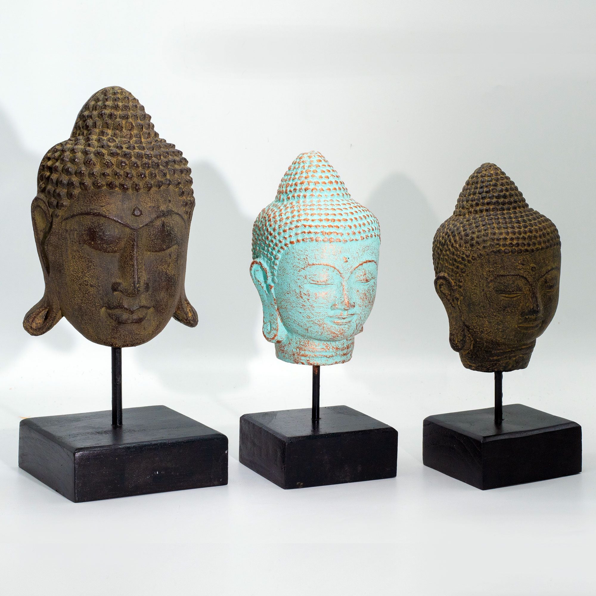 Stillness Buddha Head on Stand - Green Copper