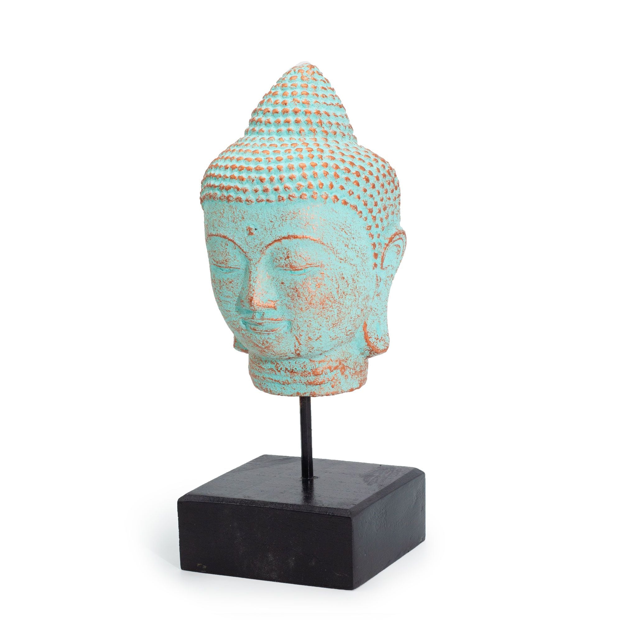 Stillness Buddha Head on Stand - Green Copper