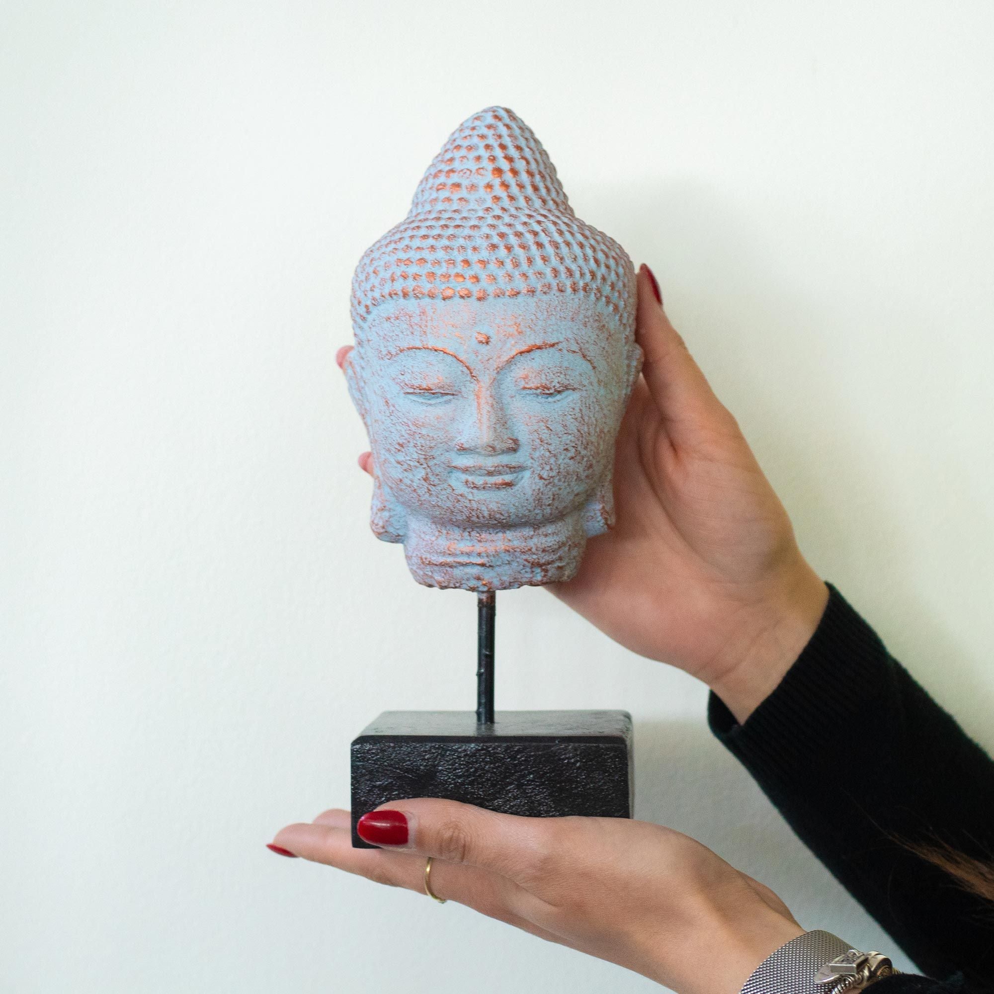 Stillness Buddha Head on Stand - Blue Copper